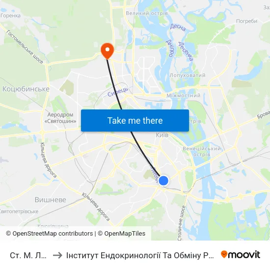 Ст. М. Либідська to Інститут Ендокринології Та Обміну Речовин Ім. В.П. Комісаренка map