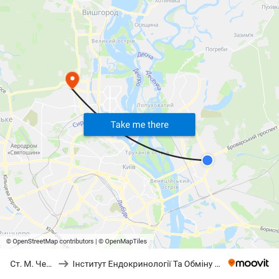Ст. М. Чернігівська to Інститут Ендокринології Та Обміну Речовин Ім. В.П. Комісаренка map