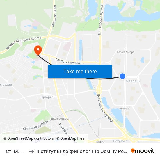 Ст. М. Мінська to Інститут Ендокринології Та Обміну Речовин Ім. В.П. Комісаренка map