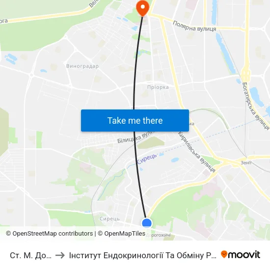 Ст. М. Дорогожичі to Інститут Ендокринології Та Обміну Речовин Ім. В.П. Комісаренка map