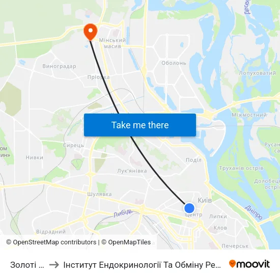Золоті Ворота to Інститут Ендокринології Та Обміну Речовин Ім. В.П. Комісаренка map