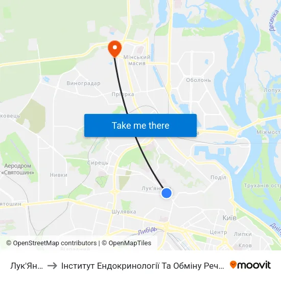 Лук'Янівська to Інститут Ендокринології Та Обміну Речовин Ім. В.П. Комісаренка map