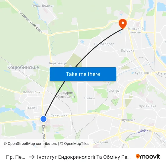 Пр. Перемоги to Інститут Ендокринології Та Обміну Речовин Ім. В.П. Комісаренка map