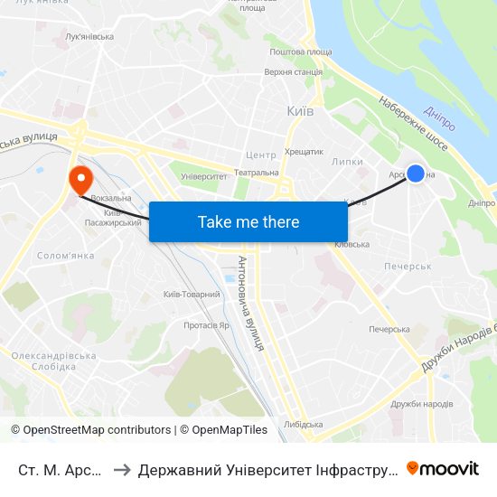 Ст. М. Арсенальна to Державний Університет Інфраструктури Та Технологій map
