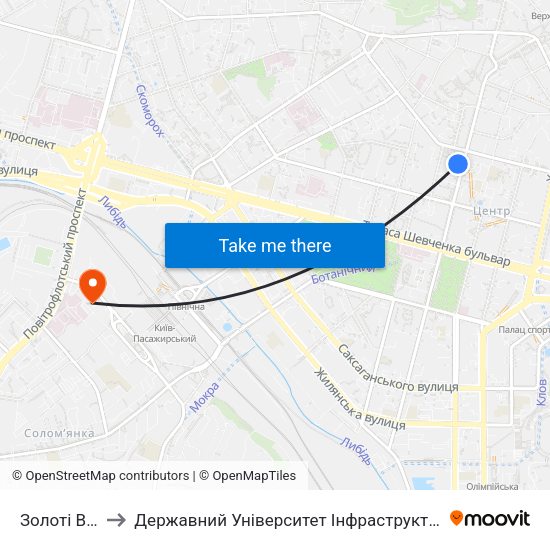 Золоті Ворота to Державний Університет Інфраструктури Та Технологій map