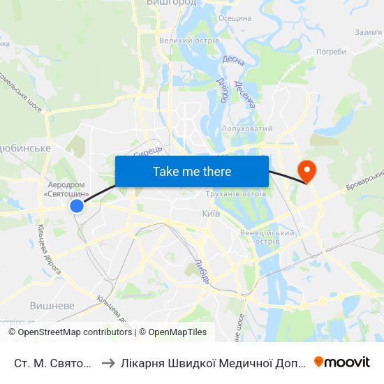 Ст. М. Святошин to Лікарня Швидкої Медичної Допомоги map