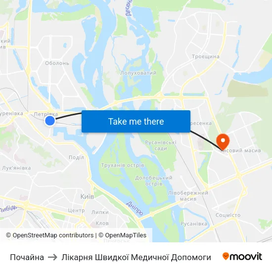 Почайна to Лікарня Швидкої Медичної Допомоги map