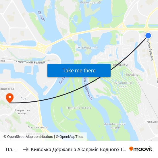 Пл. Керченська to Київська Державна Академія Водного Транспорту Імені Гетьмана Петра Конашевича-Сагайдачного map