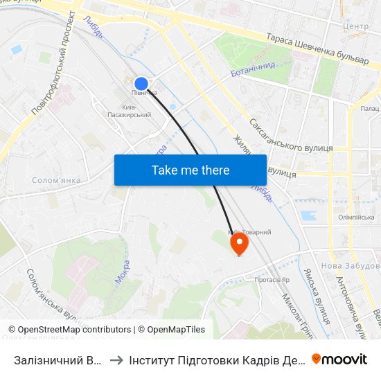 Залізничний Вокзал Центральний to Інститут Підготовки Кадрів Державної Служби Зайнятості України map