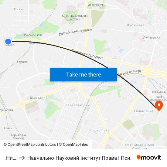 Нивки to Навчально-Науковий Інститут Права І Психології Факультет №2 map