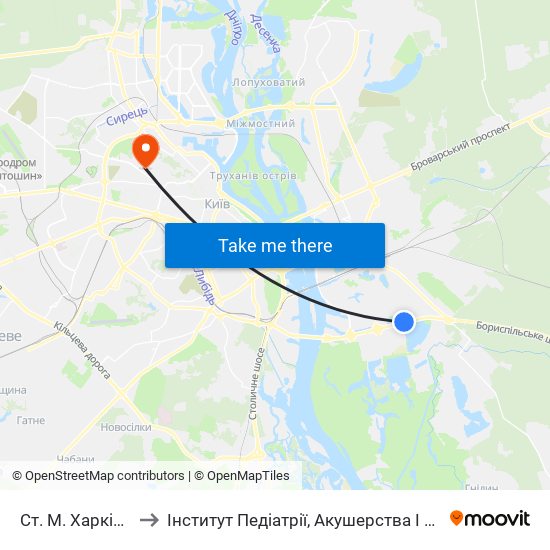 Ст. М. Харківська to Інститут Педіатрії, Акушерства І Гінекології map