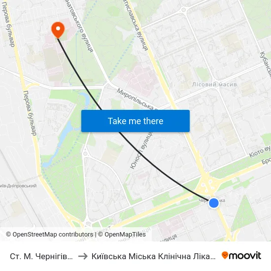 Ст. М. Чернігівська to Київська Міська Клінічна Лікарня №3 map