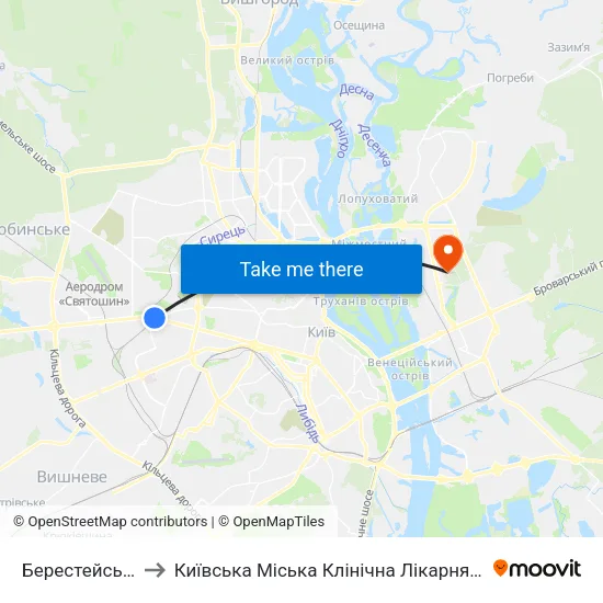 Берестейська to Київська Міська Клінічна Лікарня №3 map