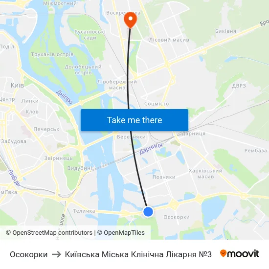 Осокорки to Київська Міська Клінічна Лікарня №3 map