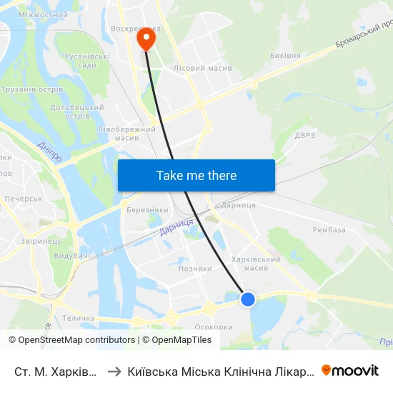 Ст. М. Харківська to Київська Міська Клінічна Лікарня №3 map