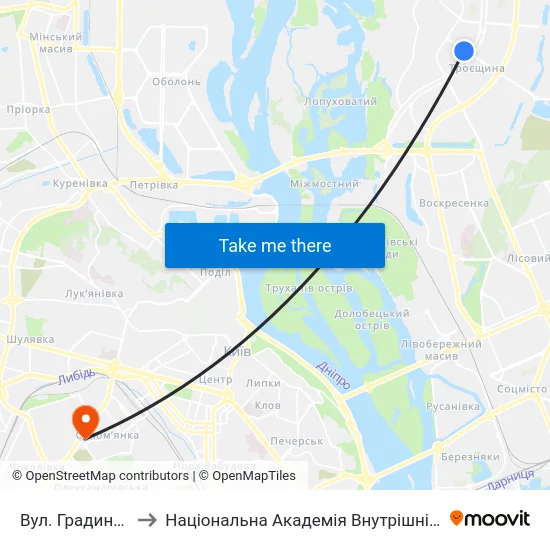 Вул. Градинська to Національна Академія Внутрішніх Справ map