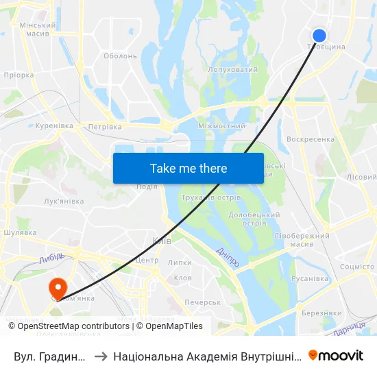 Вул. Градинська to Національна Академія Внутрішніх Справ map