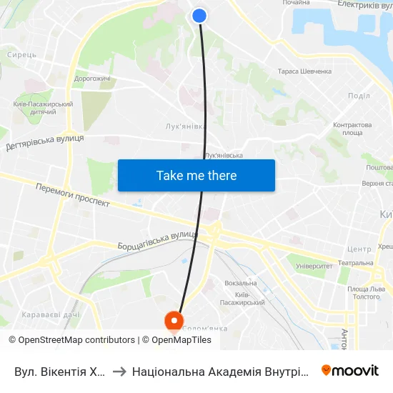 Вул. Вікентія Хвойки to Національна Академія Внутрішніх Справ map