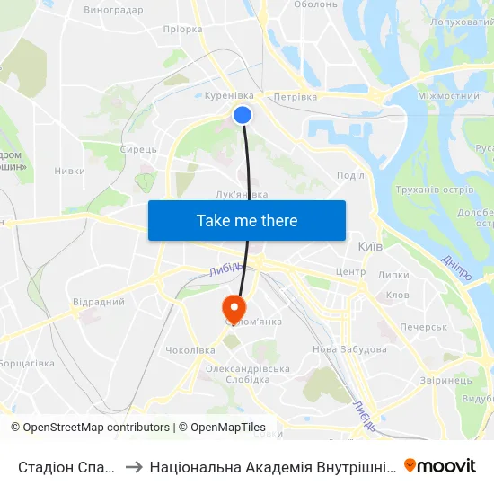 Стадіон Спартак to Національна Академія Внутрішніх Справ map