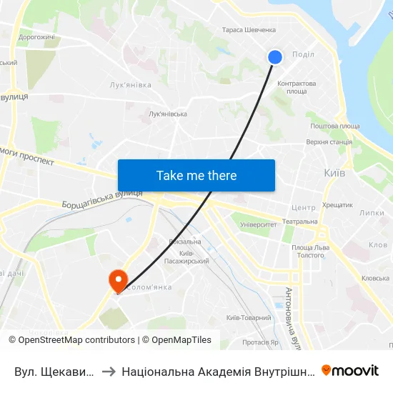 Вул. Щекавицька to Національна Академія Внутрішніх Справ map