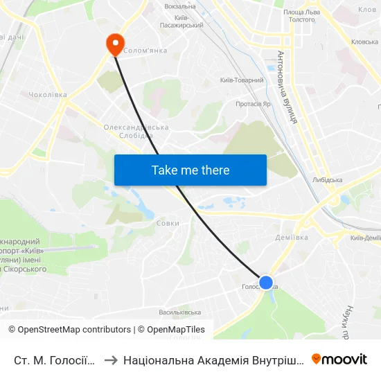Ст. М. Голосіївська to Національна Академія Внутрішніх Справ map