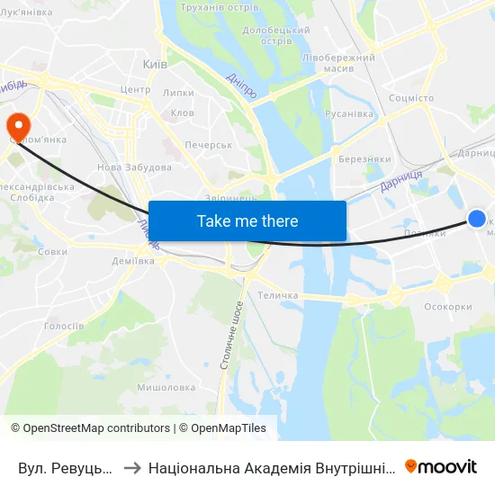 Вул. Ревуцького to Національна Академія Внутрішніх Справ map
