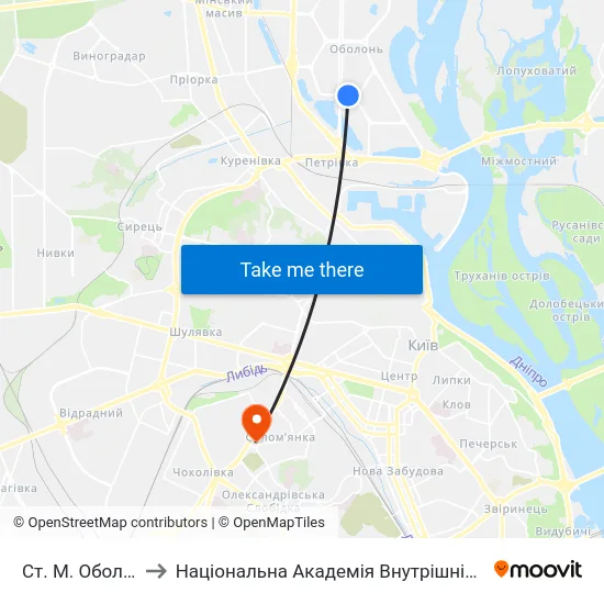 Ст. М. Оболонь to Національна Академія Внутрішніх Справ map