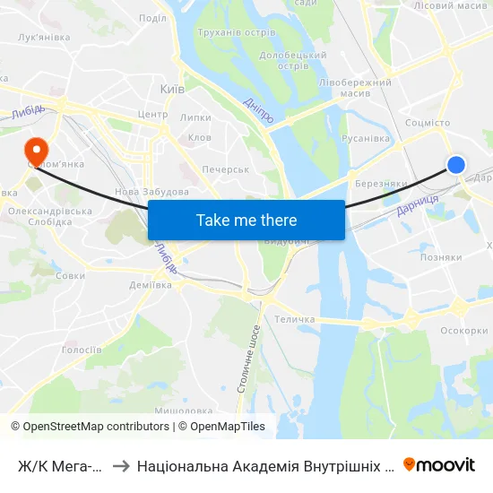Ж/К Мега-Сiтi to Національна Академія Внутрішніх Справ map