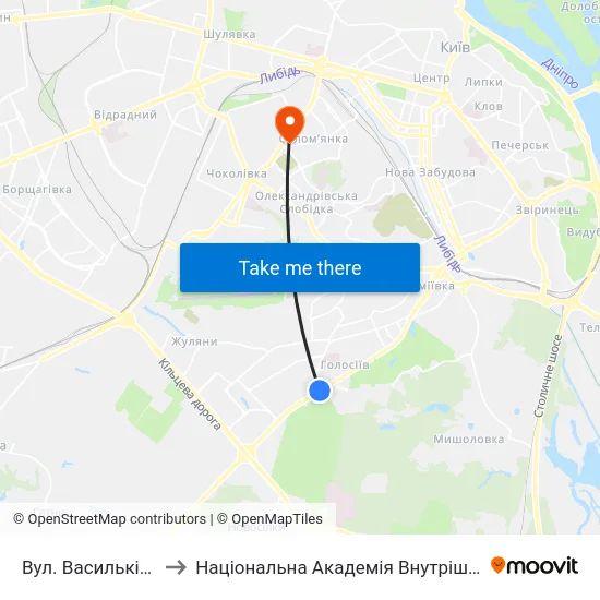 Вул. Васильківська to Національна Академія Внутрішніх Справ map