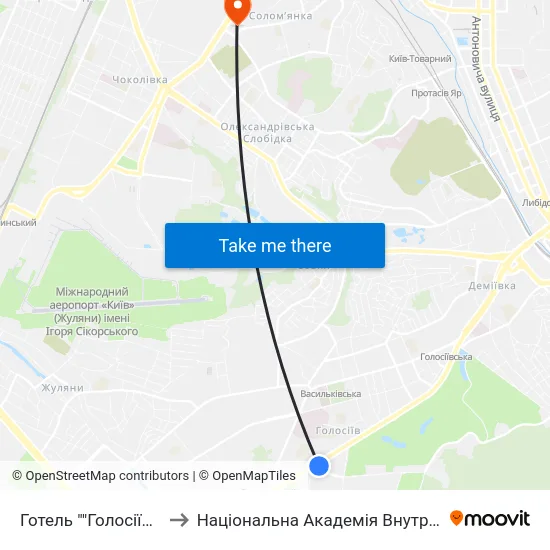Готель ""Голосіївський"" to Національна Академія Внутрішніх Справ map