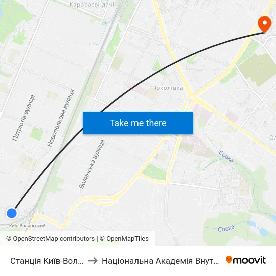 Станція Київ-Волинський to Національна Академія Внутрішніх Справ map