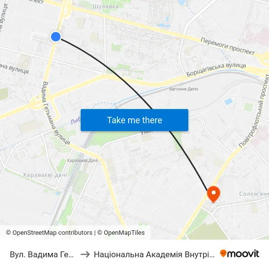 Вул. Вадима Гетьмана to Національна Академія Внутрішніх Справ map
