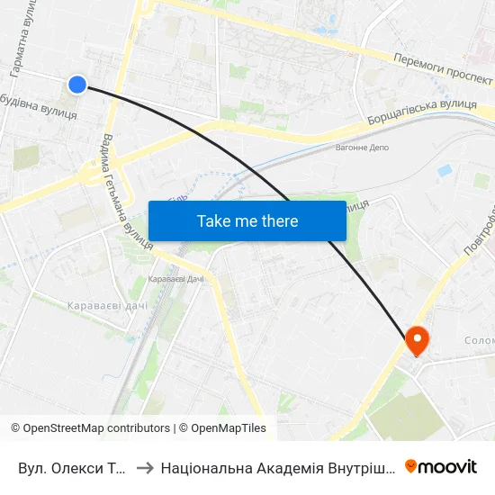 Вул. Олекси Тихого to Національна Академія Внутрішніх Справ map