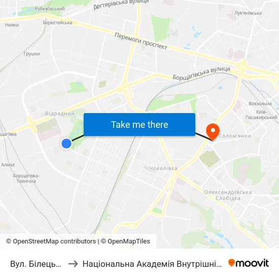 Вул. Білецького to Національна Академія Внутрішніх Справ map