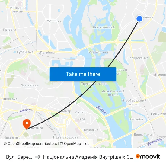 Вул. Беретті to Національна Академія Внутрішніх Справ map