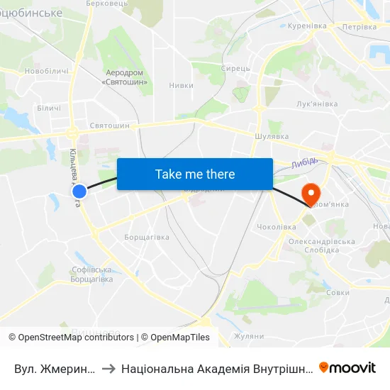 Вул. Жмеринська to Національна Академія Внутрішніх Справ map