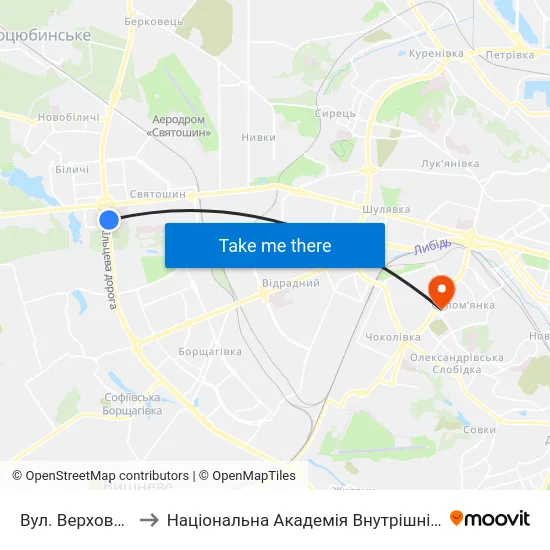 Вул. Верховинна to Національна Академія Внутрішніх Справ map