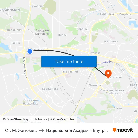 Ст. М. Житомирська to Національна Академія Внутрішніх Справ map
