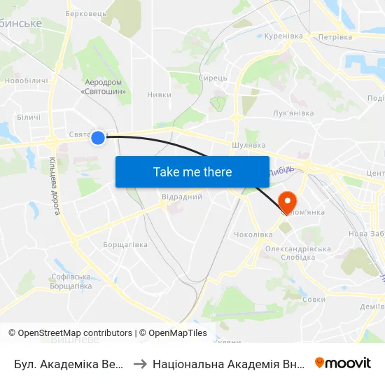 Бул. Академіка Вернадського to Національна Академія Внутрішніх Справ map
