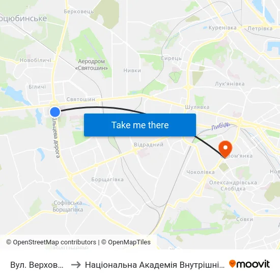 Вул. Верховинна to Національна Академія Внутрішніх Справ map