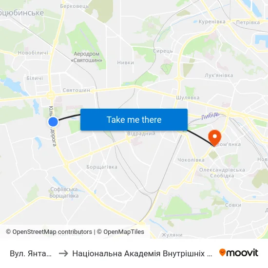 Вул. Янтарна to Національна Академія Внутрішніх Справ map