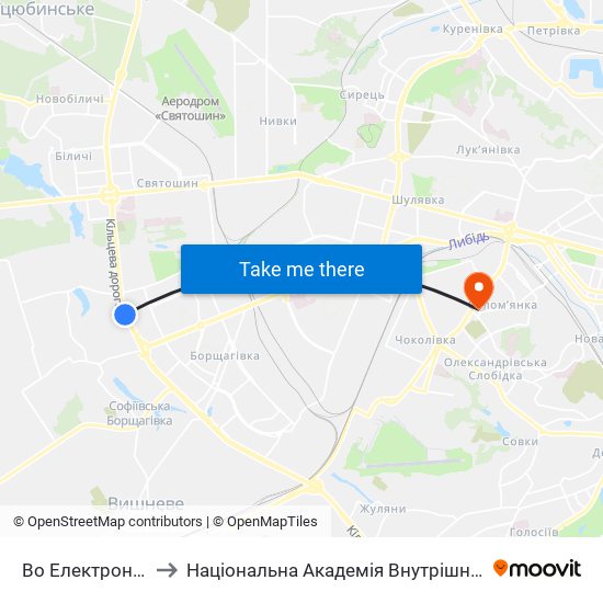 Во Електронмаш to Національна Академія Внутрішніх Справ map