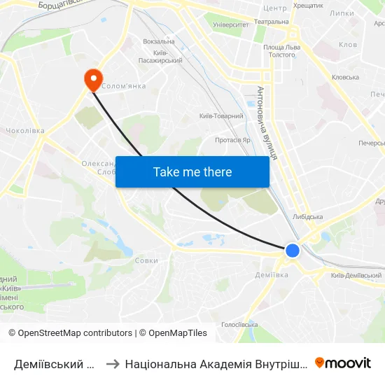 Деміївський Ринок to Національна Академія Внутрішніх Справ map