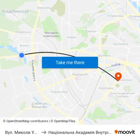 Вул. Миколи Ушакова to Національна Академія Внутрішніх Справ map