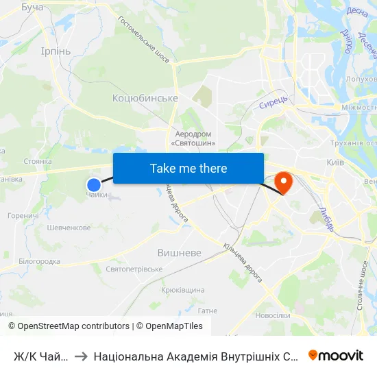 Ж/К Чайка to Національна Академія Внутрішніх Справ map