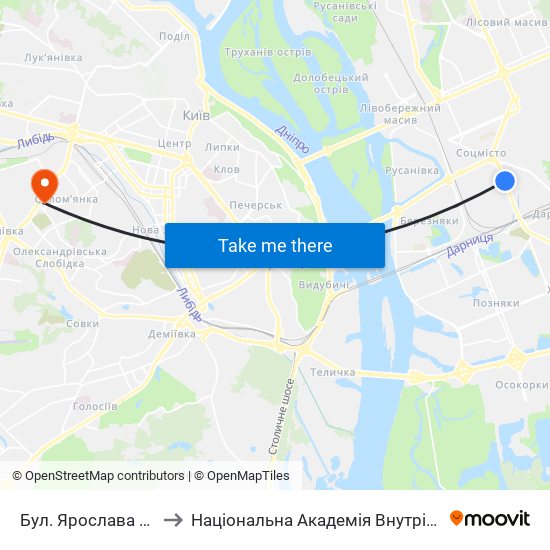 Бул. Ярослава Гашека to Національна Академія Внутрішніх Справ map