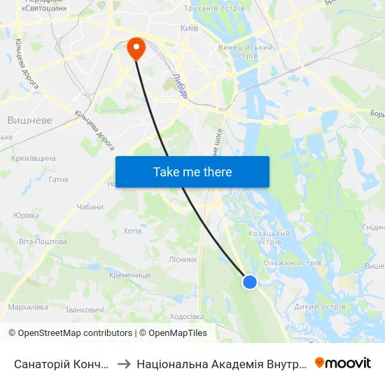 Санаторій Конча-Заспа to Національна Академія Внутрішніх Справ map