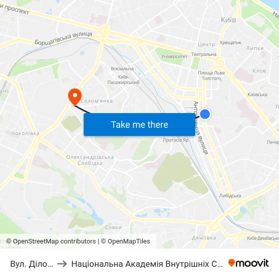 Вул. Ділова to Національна Академія Внутрішніх Справ map