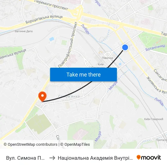 Вул. Симона Петлюри to Національна Академія Внутрішніх Справ map