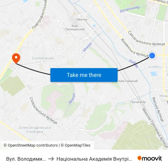 Вул. Володимирська to Національна Академія Внутрішніх Справ map